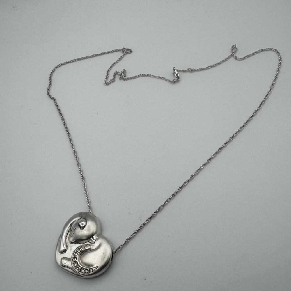Signed Lenox Silver Cat Heart Pendant Necklace 19 23$